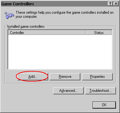 MS Windows Game Controllers Control Panel Applet